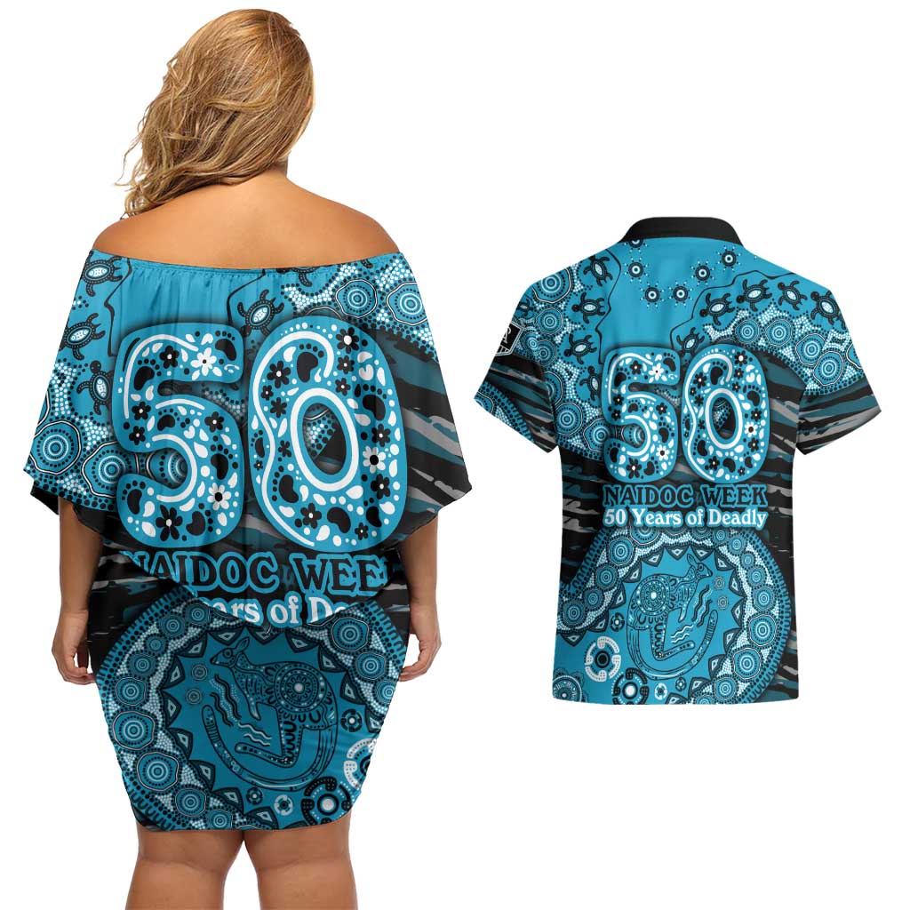 Port Adelaide NAIDOC Week 2026 Couples Matching Off Shoulder Short Dress and Hawaiian Shirt Australian Aboriginal Dot Art Dreamtime Pattern Style