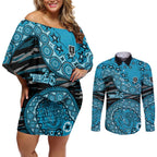Port Adelaide NAIDOC Week 2026 Couples Matching Off Shoulder Short Dress and Long Sleeve Button Shirt Australian Aboriginal Dot Art Dreamtime Pattern Style