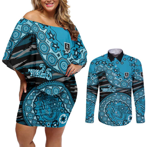 Port Adelaide NAIDOC Week 2026 Couples Matching Off Shoulder Short Dress and Long Sleeve Button Shirt Australian Aboriginal Dot Art Dreamtime Pattern Style
