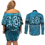 Port Adelaide NAIDOC Week 2026 Couples Matching Off Shoulder Short Dress and Long Sleeve Button Shirt Australian Aboriginal Dot Art Dreamtime Pattern Style