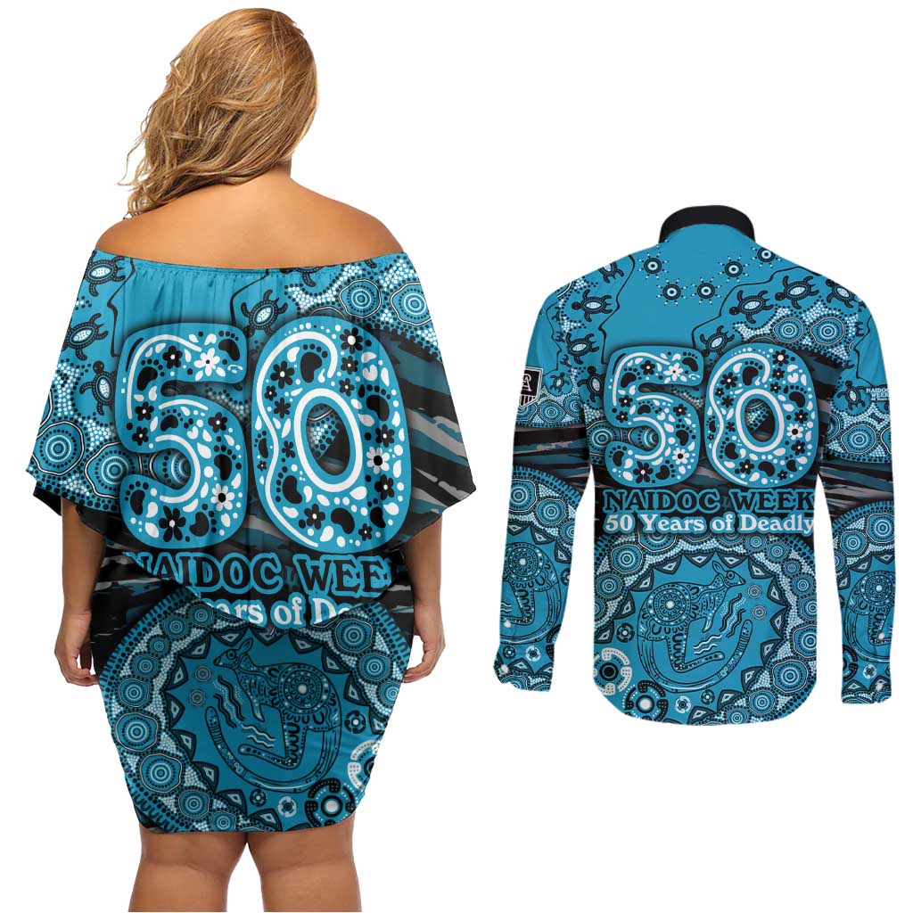 Port Adelaide NAIDOC Week 2026 Couples Matching Off Shoulder Short Dress and Long Sleeve Button Shirt Australian Aboriginal Dot Art Dreamtime Pattern Style