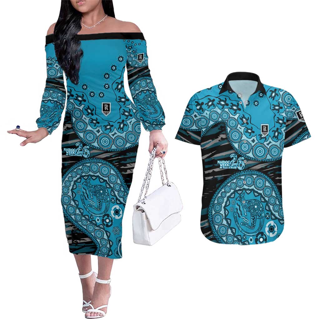 Port Adelaide NAIDOC Week 2026 Couples Matching Off The Shoulder Long Sleeve Dress and Hawaiian Shirt Australian Aboriginal Dot Art Dreamtime Pattern Style
