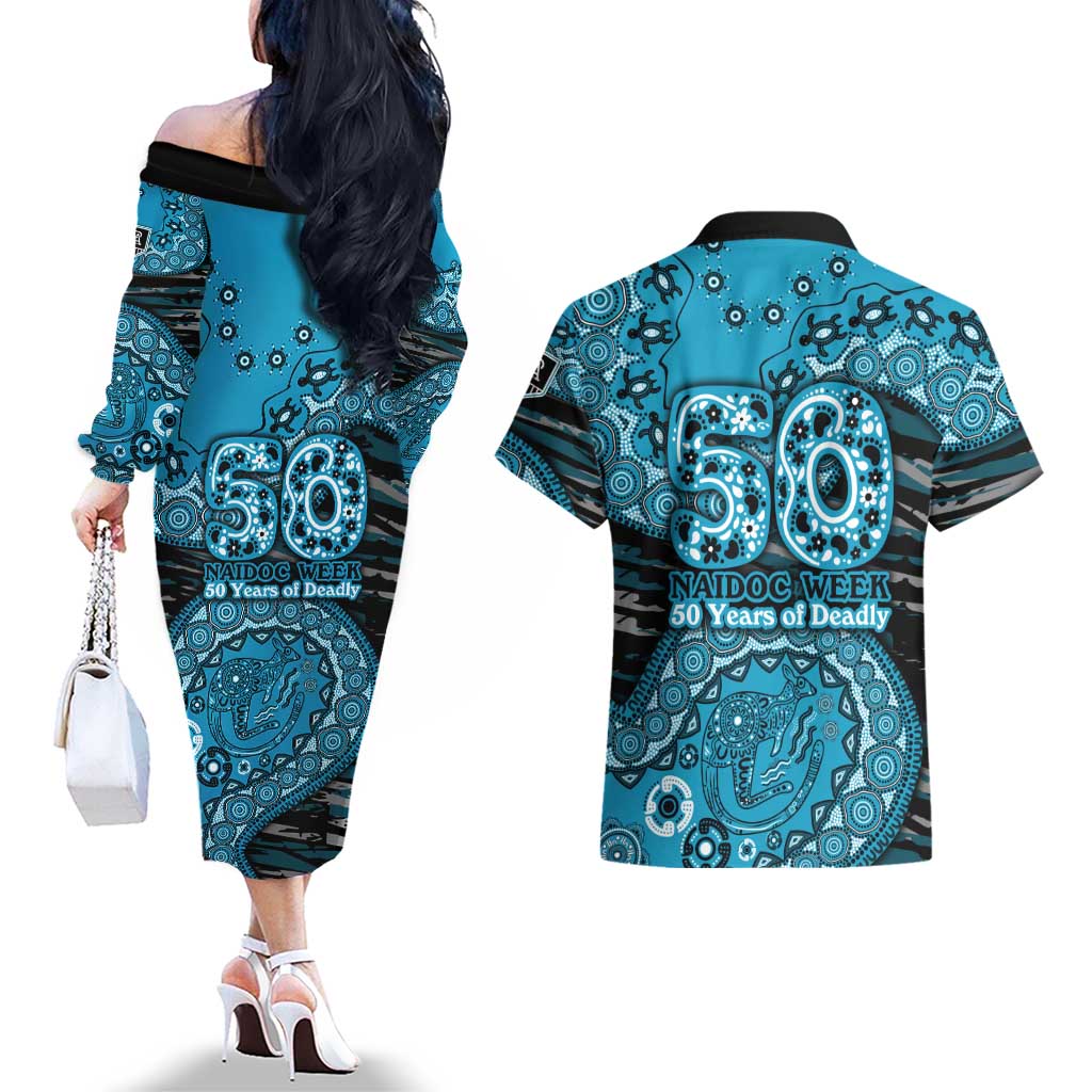 Port Adelaide NAIDOC Week 2026 Couples Matching Off The Shoulder Long Sleeve Dress and Hawaiian Shirt Australian Aboriginal Dot Art Dreamtime Pattern Style