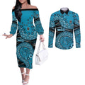 Port Adelaide NAIDOC Week 2026 Couples Matching Off The Shoulder Long Sleeve Dress and Long Sleeve Button Shirt Australian Aboriginal Dot Art Dreamtime Pattern Style