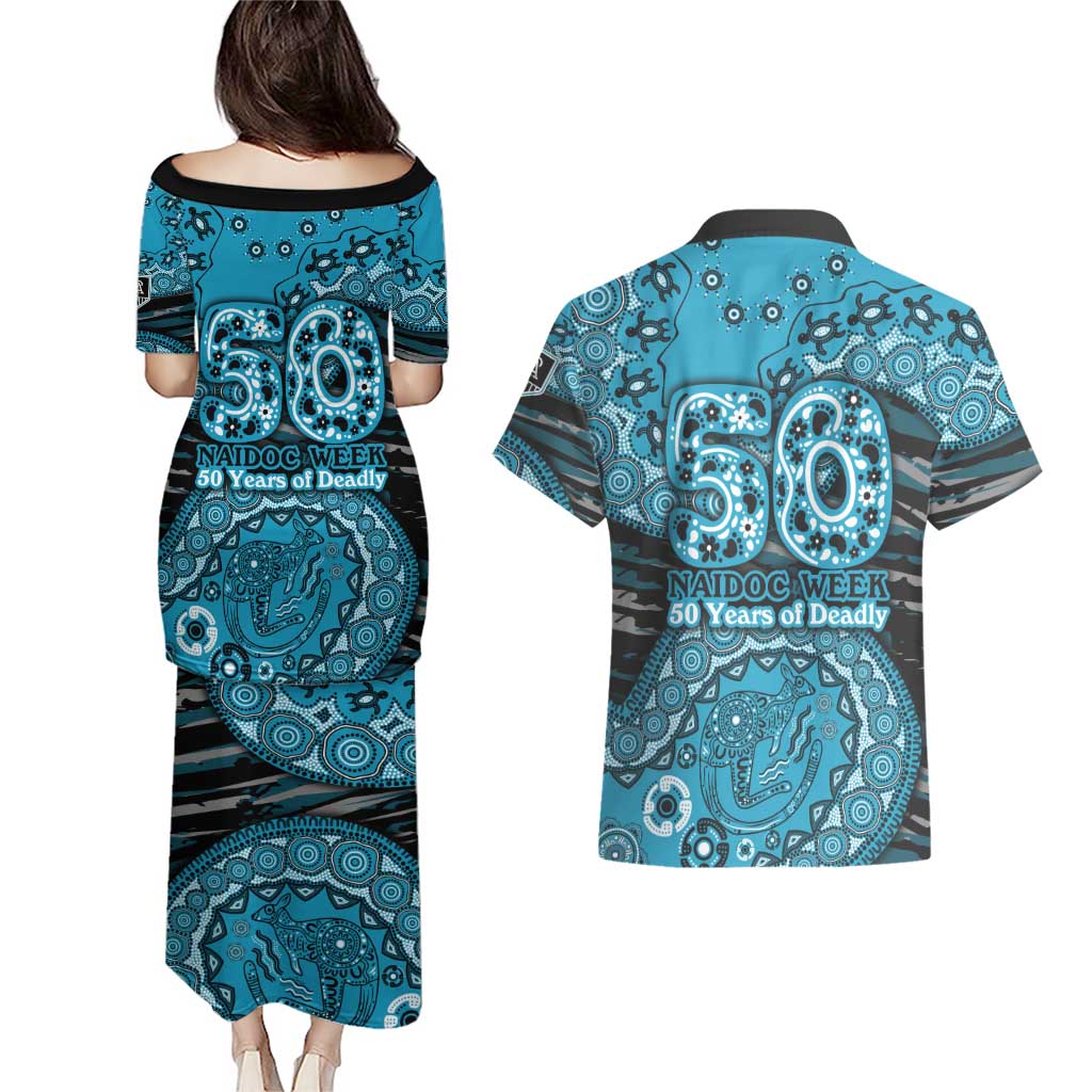 Port Adelaide NAIDOC Week 2026 Couples Matching Puletasi and Hawaiian Shirt Australian Aboriginal Dot Art Dreamtime Pattern Style