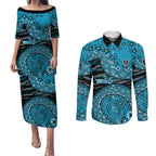 Port Adelaide NAIDOC Week 2026 Couples Matching Puletasi and Long Sleeve Button Shirt Australian Aboriginal Dot Art Dreamtime Pattern Style