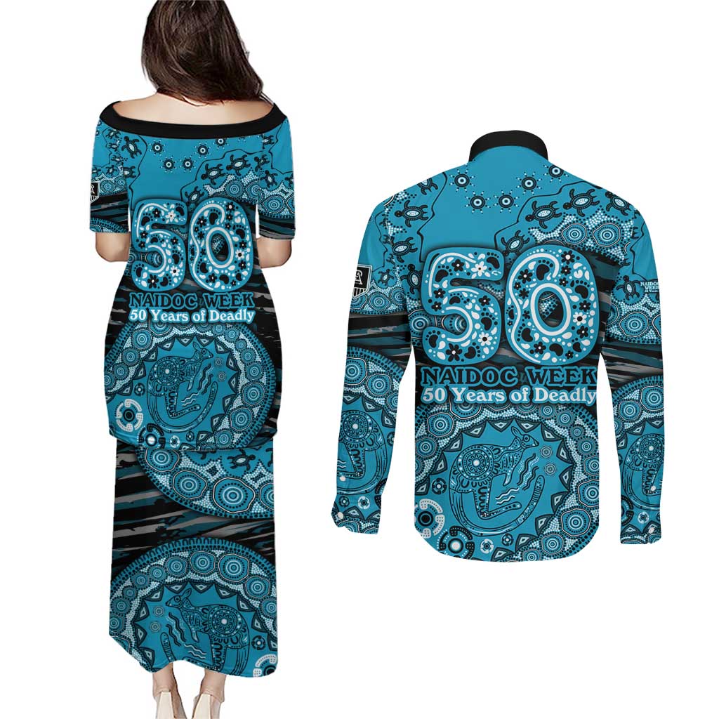 Port Adelaide NAIDOC Week 2026 Couples Matching Puletasi and Long Sleeve Button Shirt Australian Aboriginal Dot Art Dreamtime Pattern Style