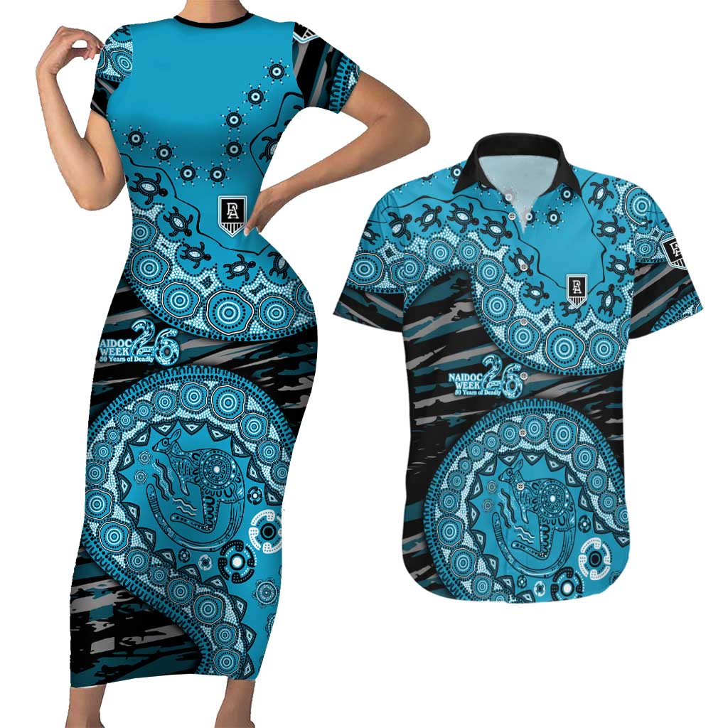 Port Adelaide NAIDOC Week 2026 Couples Matching Short Sleeve Bodycon Dress and Hawaiian Shirt Australian Aboriginal Dot Art Dreamtime Pattern Style