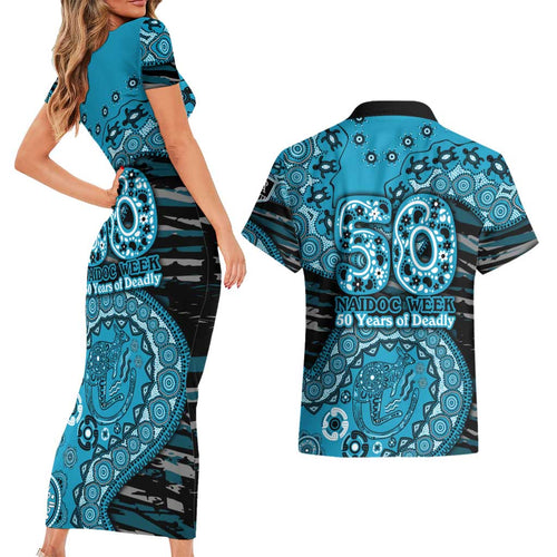 Port Adelaide NAIDOC Week 2026 Couples Matching Short Sleeve Bodycon Dress and Hawaiian Shirt Australian Aboriginal Dot Art Dreamtime Pattern Style