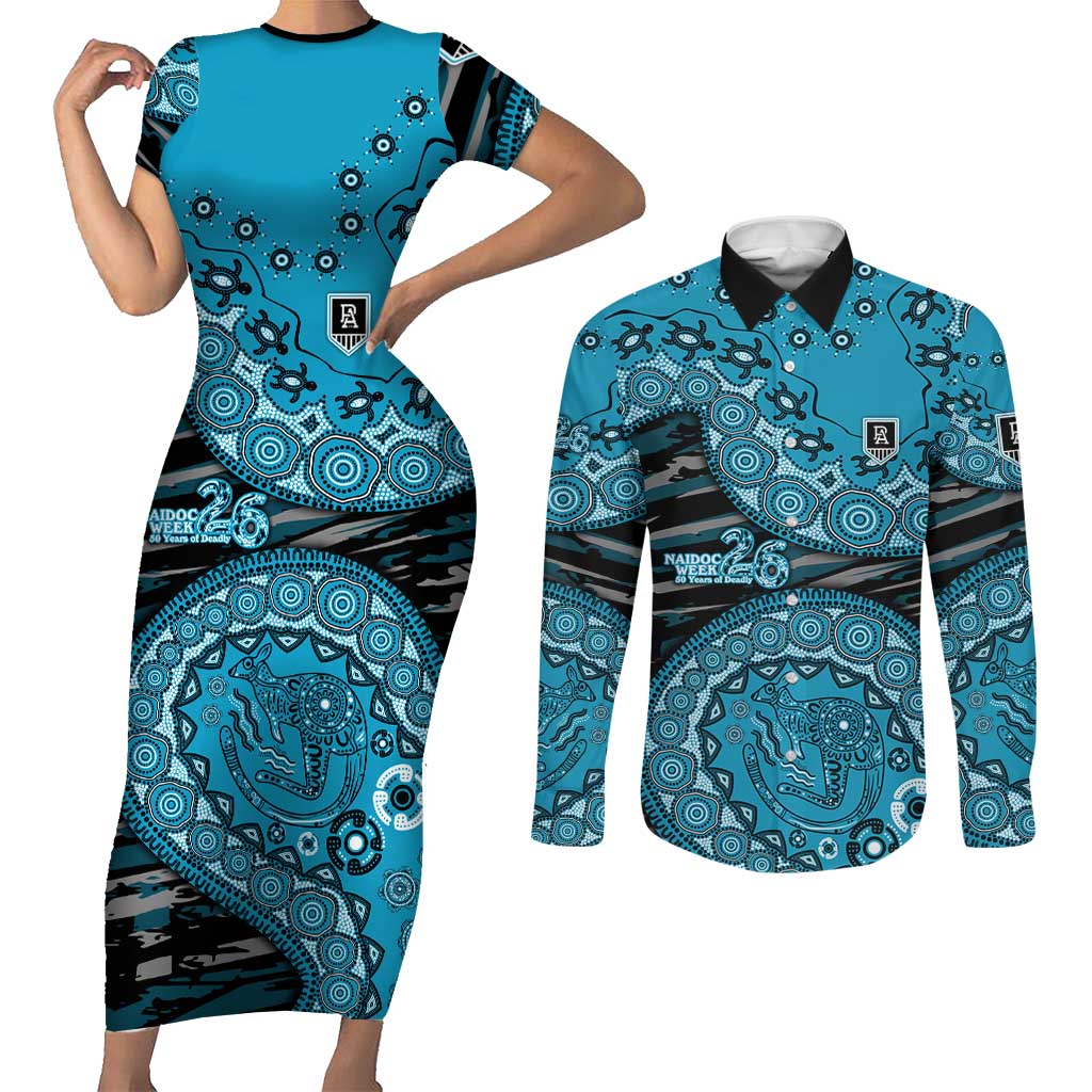 Port Adelaide NAIDOC Week 2026 Couples Matching Short Sleeve Bodycon Dress and Long Sleeve Button Shirt Australian Aboriginal Dot Art Dreamtime Pattern Style