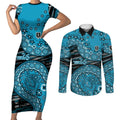 Port Adelaide NAIDOC Week 2026 Couples Matching Short Sleeve Bodycon Dress and Long Sleeve Button Shirt Australian Aboriginal Dot Art Dreamtime Pattern Style