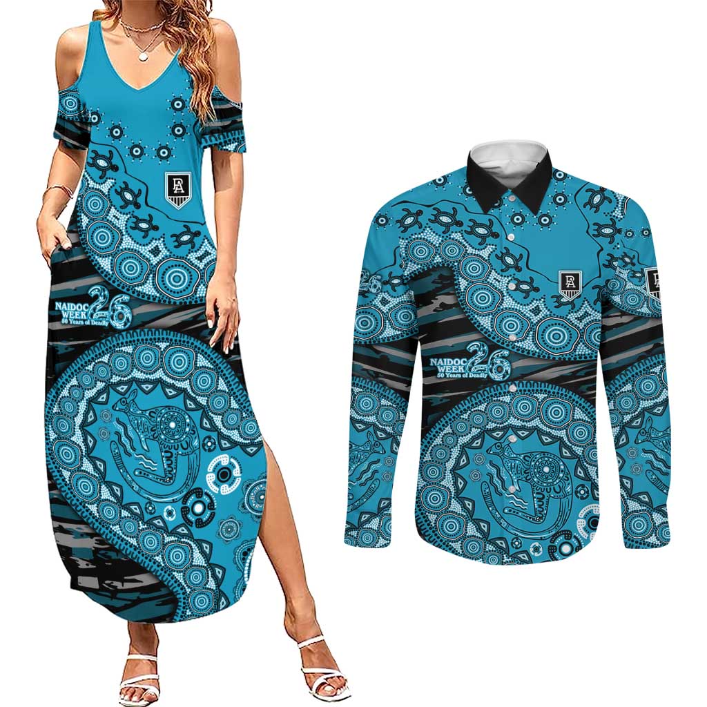 Port Adelaide NAIDOC Week 2026 Couples Matching Summer Maxi Dress and Long Sleeve Button Shirt Australian Aboriginal Dot Art Dreamtime Pattern Style