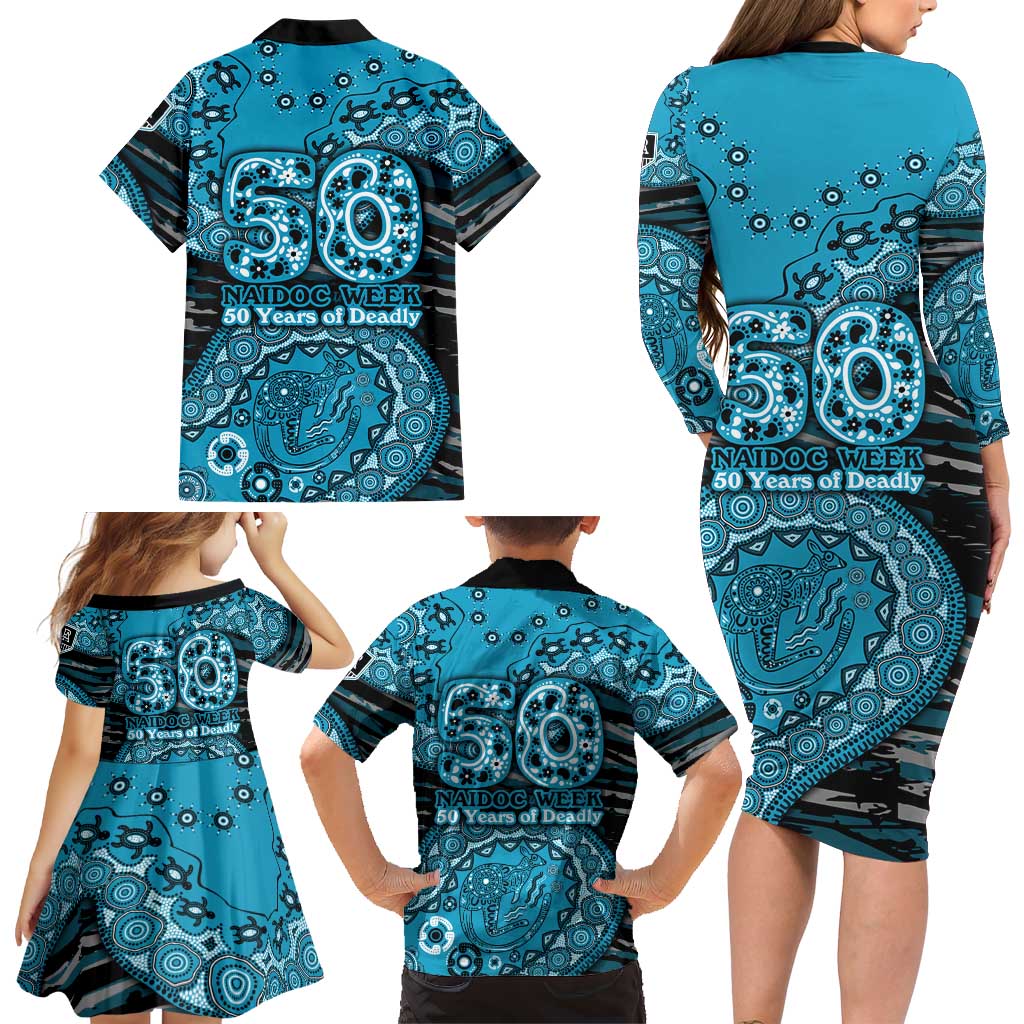 Port Adelaide NAIDOC Week 2026 Family Matching Long Sleeve Bodycon Dress and Hawaiian Shirt Australian Aboriginal Dot Art Dreamtime Pattern Style
