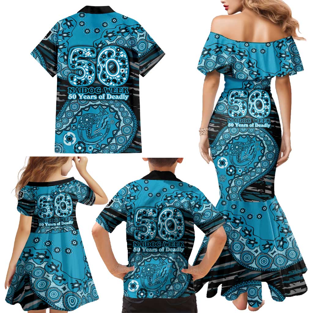 Port Adelaide NAIDOC Week 2026 Family Matching Mermaid Dress and Hawaiian Shirt Australian Aboriginal Dot Art Dreamtime Pattern Style