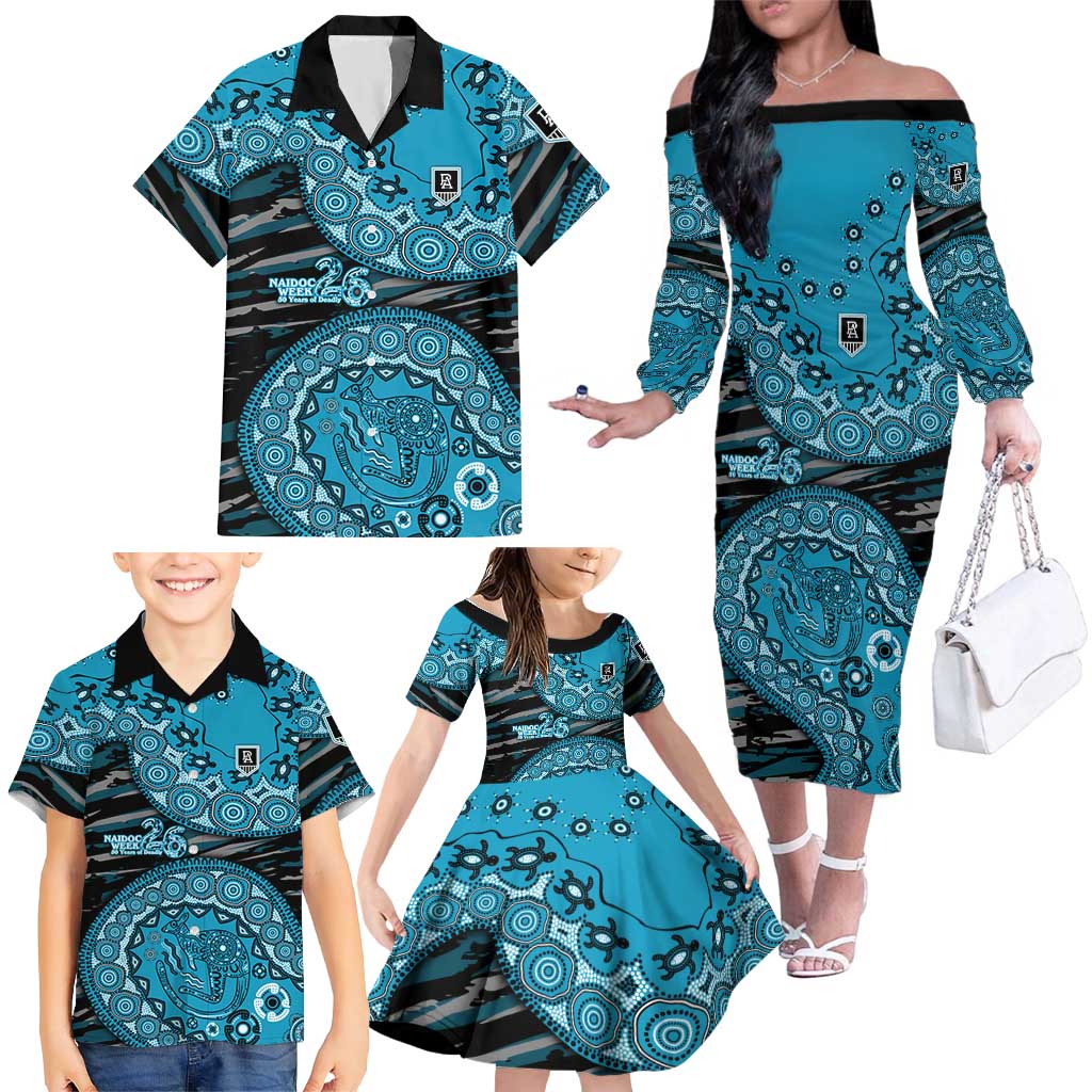 Port Adelaide NAIDOC Week 2026 Family Matching Off The Shoulder Long Sleeve Dress and Hawaiian Shirt Australian Aboriginal Dot Art Dreamtime Pattern Style