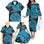 Port Adelaide NAIDOC Week 2026 Family Matching Off The Shoulder Long Sleeve Dress and Hawaiian Shirt Australian Aboriginal Dot Art Dreamtime Pattern Style