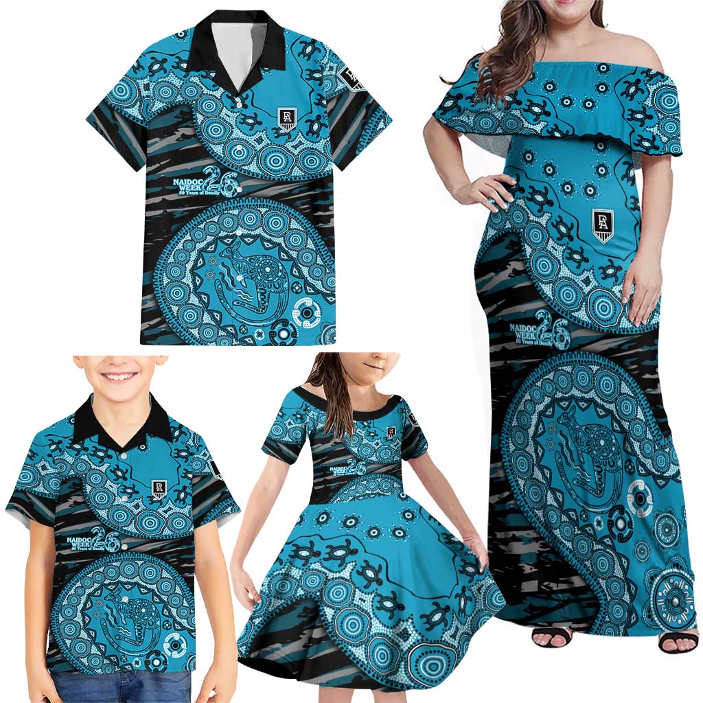 Port Adelaide NAIDOC Week 2026 Family Matching Off Shoulder Maxi Dress and Hawaiian Shirt Australian Aboriginal Dot Art Dreamtime Pattern Style