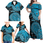 Port Adelaide NAIDOC Week 2026 Family Matching Off Shoulder Maxi Dress and Hawaiian Shirt Australian Aboriginal Dot Art Dreamtime Pattern Style