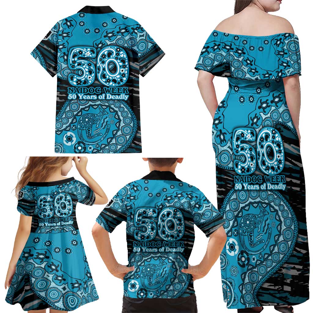 Port Adelaide NAIDOC Week 2026 Family Matching Off Shoulder Maxi Dress and Hawaiian Shirt Australian Aboriginal Dot Art Dreamtime Pattern Style