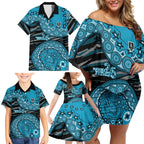 Port Adelaide NAIDOC Week 2026 Family Matching Off Shoulder Short Dress and Hawaiian Shirt Australian Aboriginal Dot Art Dreamtime Pattern Style