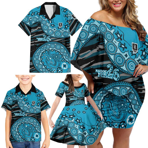 Port Adelaide NAIDOC Week 2026 Family Matching Off Shoulder Short Dress and Hawaiian Shirt Australian Aboriginal Dot Art Dreamtime Pattern Style