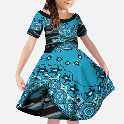 Port Adelaide NAIDOC Week 2026 Family Matching Off Shoulder Short Dress and Hawaiian Shirt Australian Aboriginal Dot Art Dreamtime Pattern Style