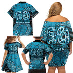 Port Adelaide NAIDOC Week 2026 Family Matching Off Shoulder Short Dress and Hawaiian Shirt Australian Aboriginal Dot Art Dreamtime Pattern Style