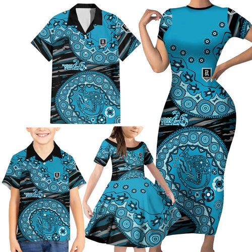 Port Adelaide NAIDOC Week 2026 Family Matching Short Sleeve Bodycon Dress and Hawaiian Shirt Australian Aboriginal Dot Art Dreamtime Pattern Style
