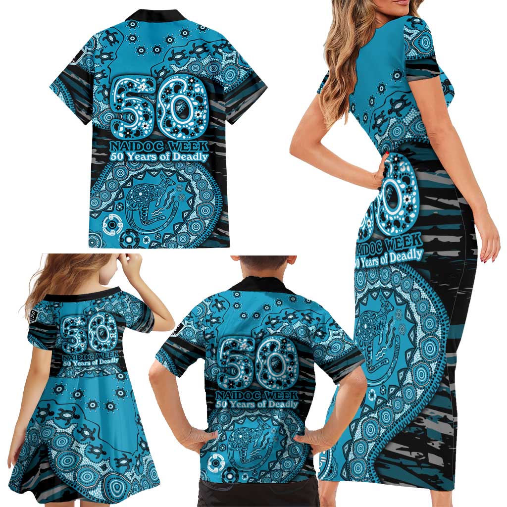 Port Adelaide NAIDOC Week 2026 Family Matching Short Sleeve Bodycon Dress and Hawaiian Shirt Australian Aboriginal Dot Art Dreamtime Pattern Style