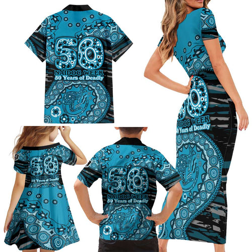 Port Adelaide NAIDOC Week 2026 Family Matching Short Sleeve Bodycon Dress and Hawaiian Shirt Australian Aboriginal Dot Art Dreamtime Pattern Style