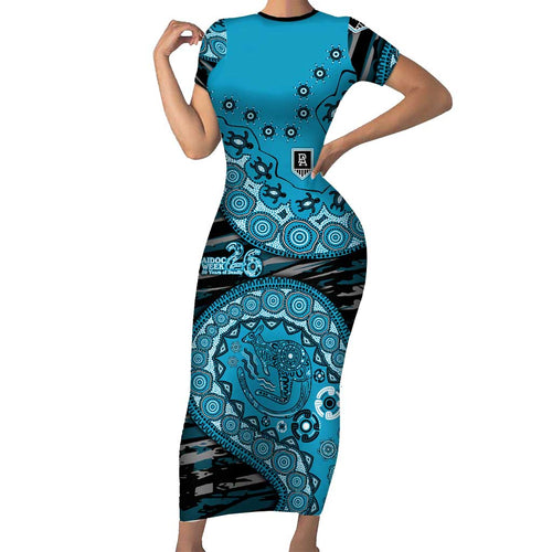Port Adelaide NAIDOC Week 2026 Family Matching Short Sleeve Bodycon Dress and Hawaiian Shirt Australian Aboriginal Dot Art Dreamtime Pattern Style