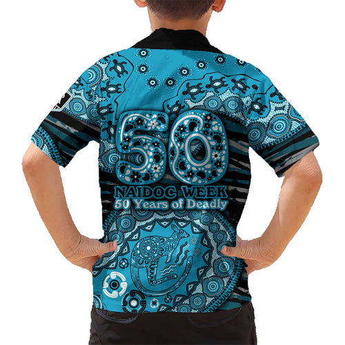 Port Adelaide NAIDOC Week 2026 Kid Hawaiian Shirt Australian Aboriginal Dot Art Dreamtime Pattern Style