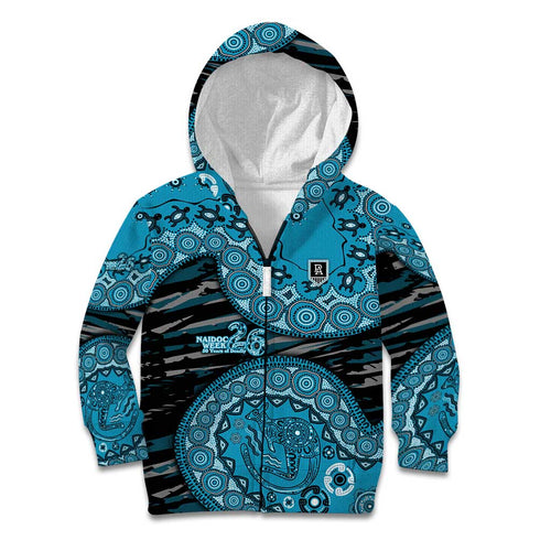 Port Adelaide NAIDOC Week 2026 Kid Hoodie Australian Aboriginal Dot Art Dreamtime Pattern Style
