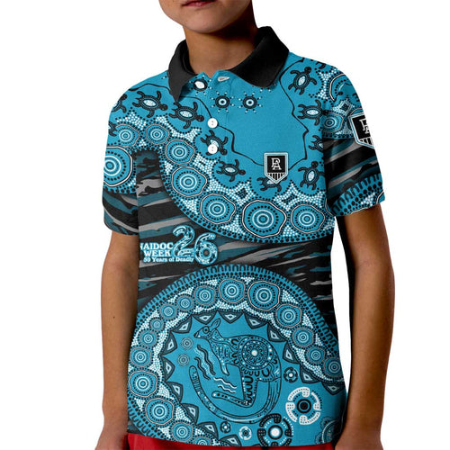 Port Adelaide NAIDOC Week 2026 Kid Polo Shirt Australian Aboriginal Dot Art Dreamtime Pattern Style