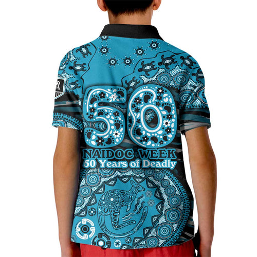 Port Adelaide NAIDOC Week 2026 Kid Polo Shirt Australian Aboriginal Dot Art Dreamtime Pattern Style