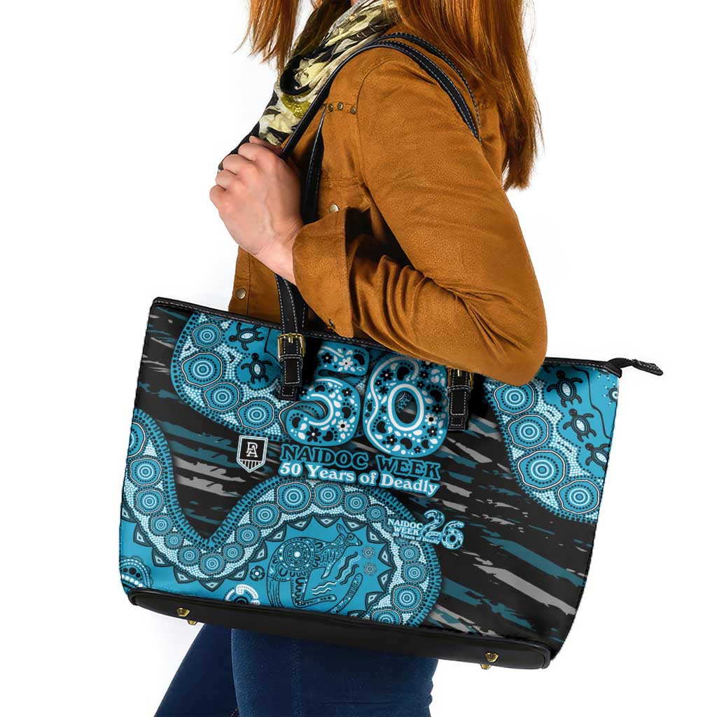Port Adelaide NAIDOC Week 2026 Leather Tote Bag Australian Aboriginal Dot Art Dreamtime Pattern Style