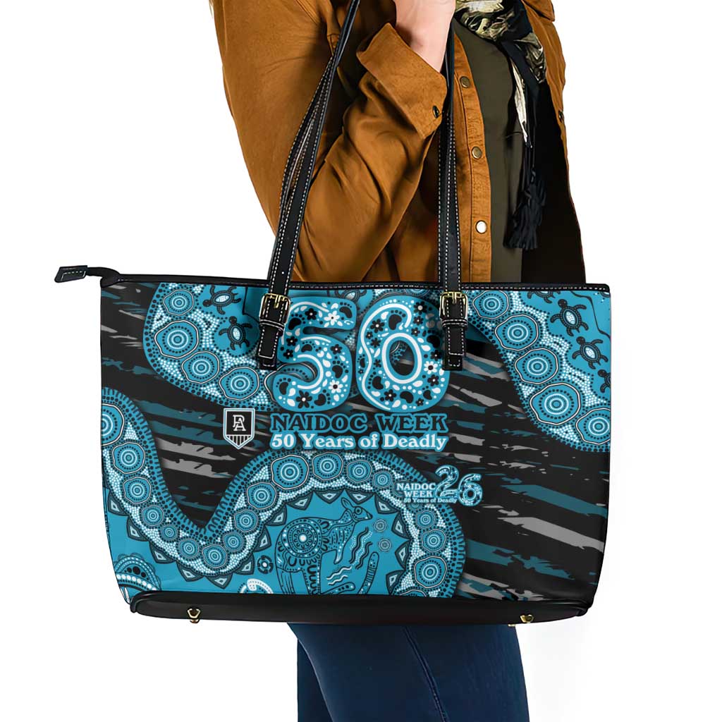 Port Adelaide NAIDOC Week 2026 Leather Tote Bag Australian Aboriginal Dot Art Dreamtime Pattern Style