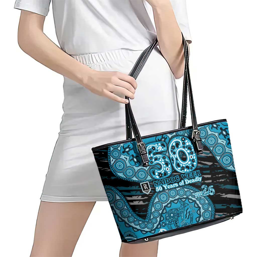 Port Adelaide NAIDOC Week 2026 Leather Tote Bag Australian Aboriginal Dot Art Dreamtime Pattern Style