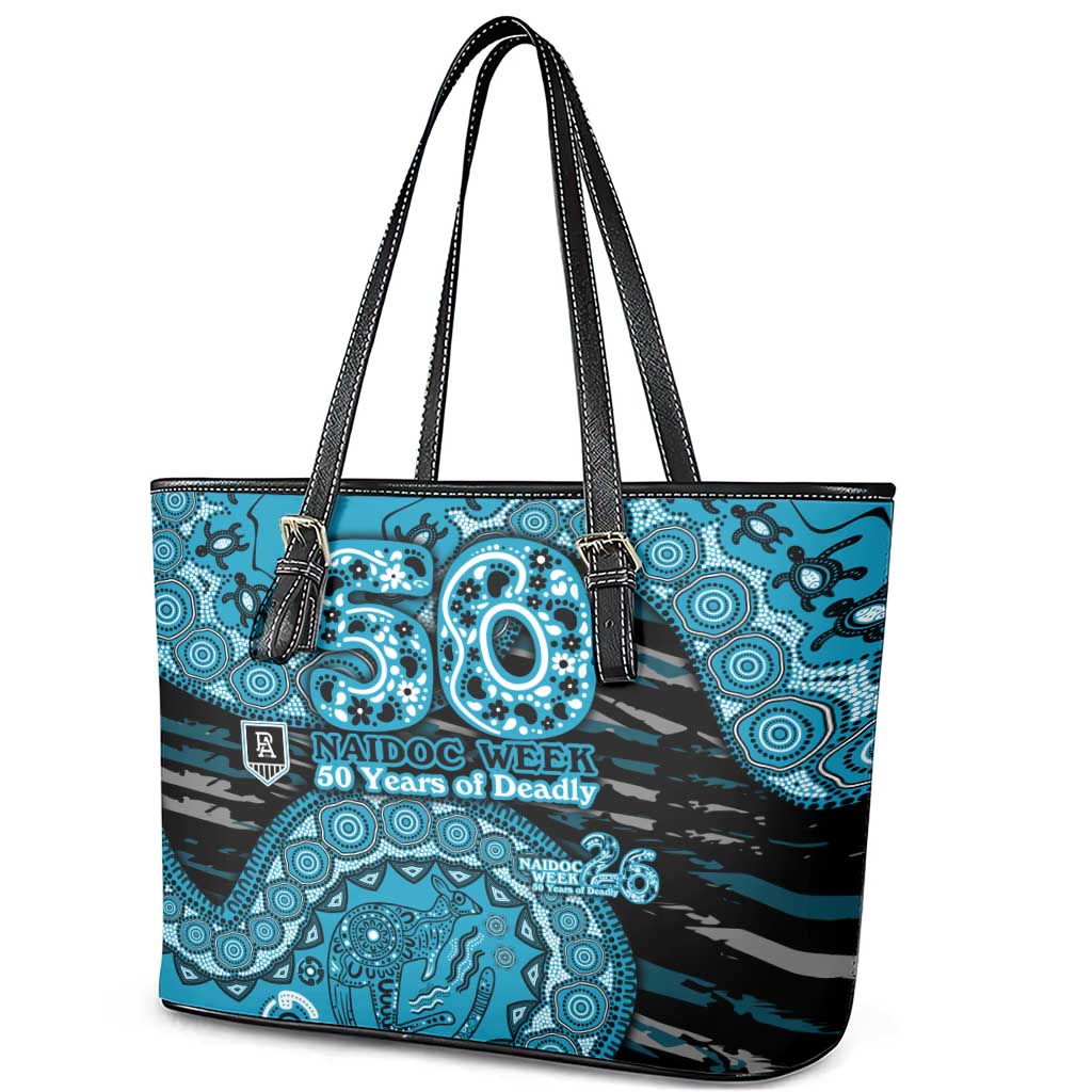 Port Adelaide NAIDOC Week 2026 Leather Tote Bag Australian Aboriginal Dot Art Dreamtime Pattern Style