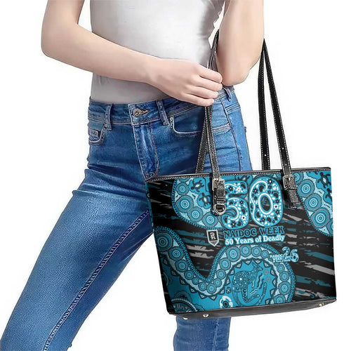 Port Adelaide NAIDOC Week 2026 Leather Tote Bag Australian Aboriginal Dot Art Dreamtime Pattern Style