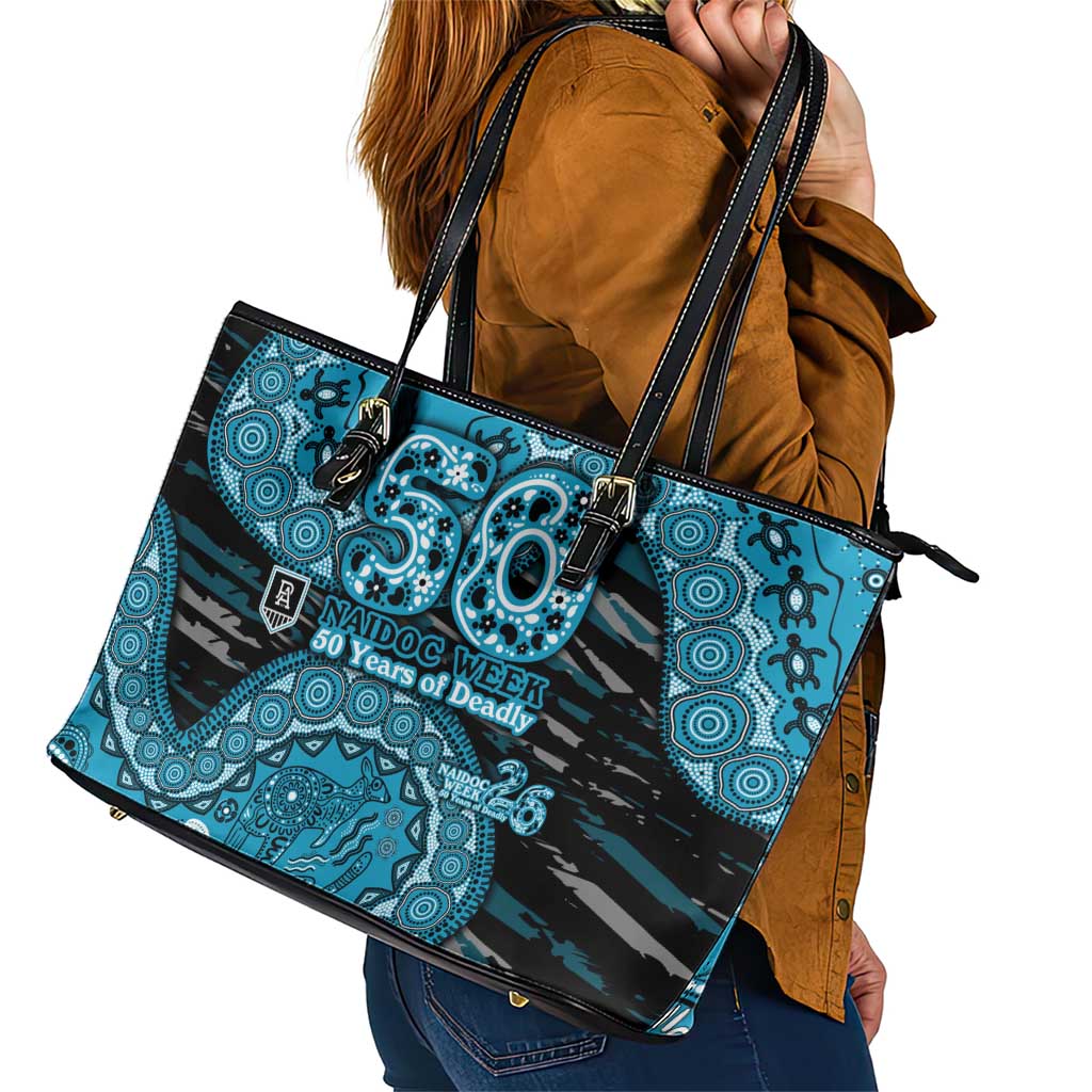 Port Adelaide NAIDOC Week 2026 Leather Tote Bag Australian Aboriginal Dot Art Dreamtime Pattern Style