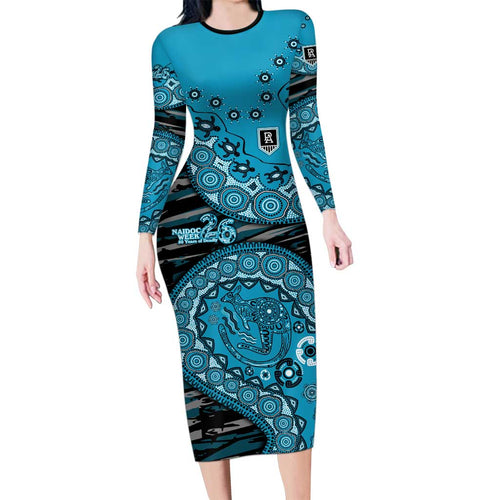 Port Adelaide NAIDOC Week 2026 Long Sleeve Bodycon Dress Australian Aboriginal Dot Art Dreamtime Pattern Style