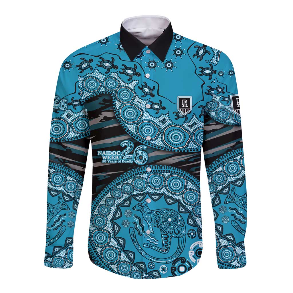 Port Adelaide NAIDOC Week 2026 Long Sleeve Button Shirt Australian Aboriginal Dot Art Dreamtime Pattern Style