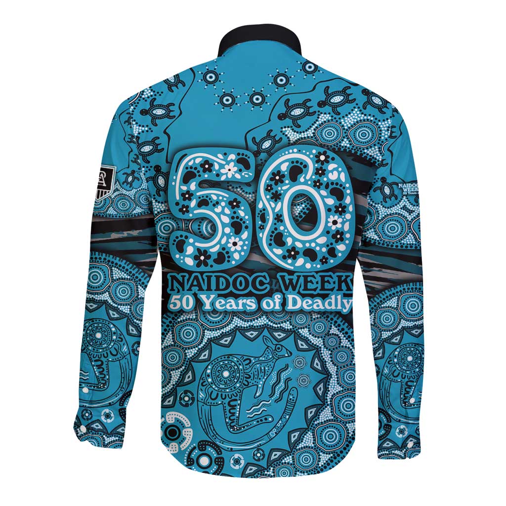 Port Adelaide NAIDOC Week 2026 Long Sleeve Button Shirt Australian Aboriginal Dot Art Dreamtime Pattern Style