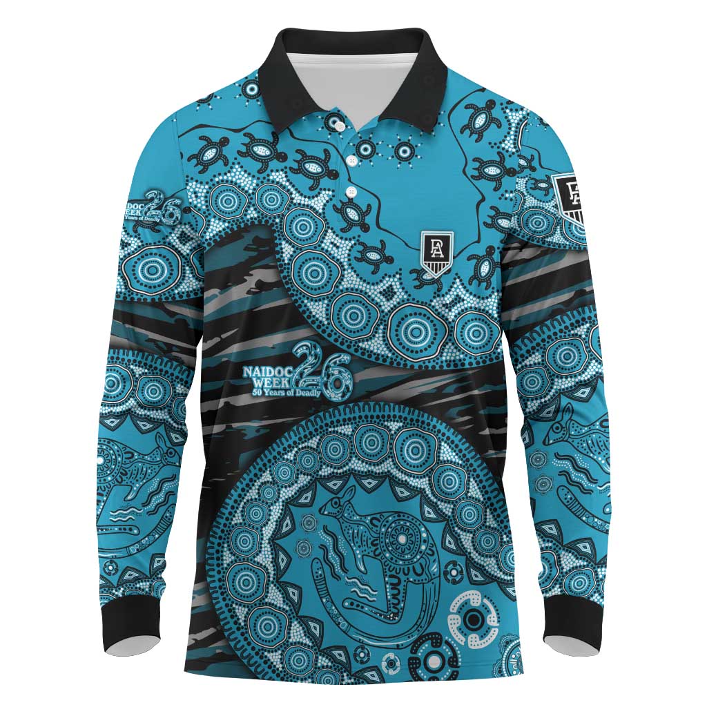 Port Adelaide NAIDOC Week 2026 Long Sleeve Polo Shirt Australian Aboriginal Dot Art Dreamtime Pattern Style