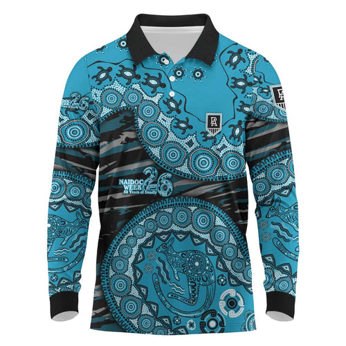 Port Adelaide NAIDOC Week 2026 Long Sleeve Polo Shirt Australian Aboriginal Dot Art Dreamtime Pattern Style