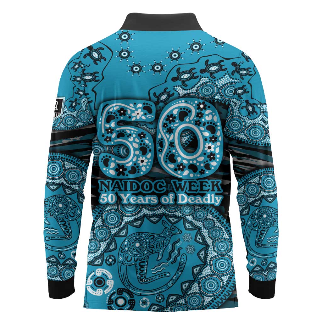 Port Adelaide NAIDOC Week 2026 Long Sleeve Polo Shirt Australian Aboriginal Dot Art Dreamtime Pattern Style