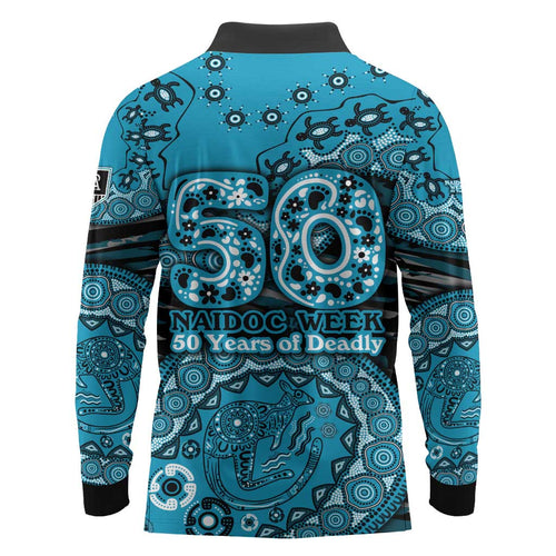 Port Adelaide NAIDOC Week 2026 Long Sleeve Polo Shirt Australian Aboriginal Dot Art Dreamtime Pattern Style