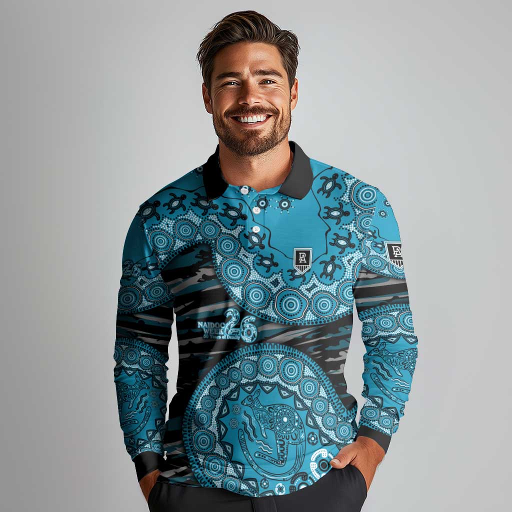 Port Adelaide NAIDOC Week 2026 Long Sleeve Polo Shirt Australian Aboriginal Dot Art Dreamtime Pattern Style