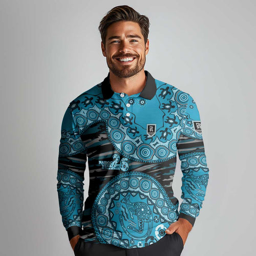 Port Adelaide NAIDOC Week 2026 Long Sleeve Polo Shirt Australian Aboriginal Dot Art Dreamtime Pattern Style
